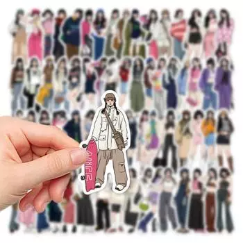 65 шт., наклейки для девочек с героями мультфильмов, клейкие украшения, различные стили для девочек, мокко, водонепроницаемые, милые наклейки, журнал для ноутбука «сделай сам»