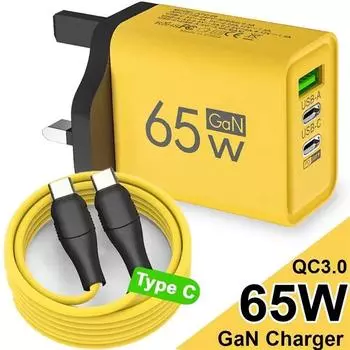 65 Вт 3 порта GaN USB PD зарядные устройства для мобильных телефонов USB C на Type C высокоскоростной кабель для зарядки и передачи данных шнур QC3.0 адаптер для сотового телефона UK Plug