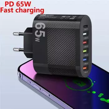 65 Вт 6 портов USB зарядное устройство Type C адаптер быстрой зарядки QC 3.0 зарядное устройство для мобильного телефона настенное зарядное устройство для Xiaomi iPhone Samsung Huawei