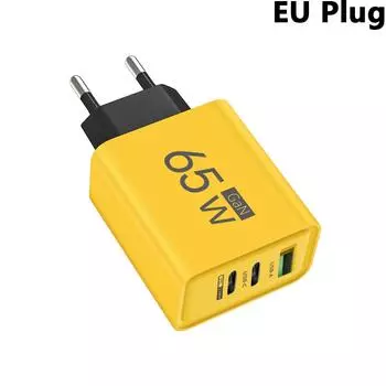 65 Вт GaN PD USB C настенное зарядное устройство 3 порта для iPhone 15 16 14 Pro Samsung S23 Xiaomi QC3.0 EU/US/KR Plug быстрой зарядки телефона адаптер EU Plug Yellow