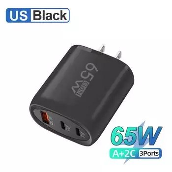 65 Вт GaN USB C PD быстрое зарядное устройство QC 3.0 Type C быстрая зарядка мобильный телефон адаптер для iPhone Samsung Xiaomi настенное зарядное устройство Black US
