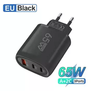 65 Вт GaN зарядное устройство USB C зарядное устройство Type C быстрая зарядка зарядное устройство мобильный телефон адаптер для iPhone Samsung Realme Xiaomi настенное зарядное устройство Black EU
