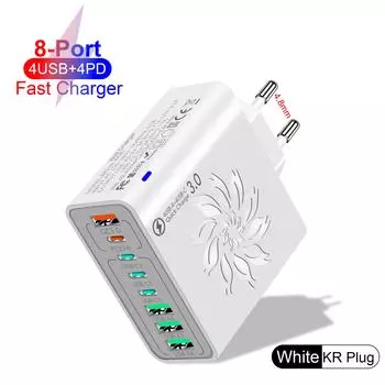 65 Вт USB C зарядное устройство Multi Port Type C PD быстрая зарядка мобильного телефона адаптер для iPhone 16 Pro Xiaomi Samsung телефон дорожное зарядное устройство KR White