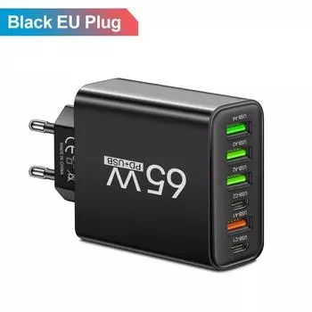 65 Вт USB Type C зарядное устройство 6 портов быстрое зарядное устройство USB C PD быстрая зарядка мобильный телефон адаптер для iPhone Samsung Xiaomi настенное зарядное устройство EU Plug Black