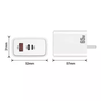 Быстрое зарядное устройство с вилкой американского стандарта A+CL мощностью 65 Вт и кабелем для быстрой зарядки мощностью 27 Вт. US Plug белый