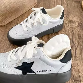 6606 latex insole/star platform white shoes women s shoes 2025 spring new board shoes casual shoes round head 35 розового золота