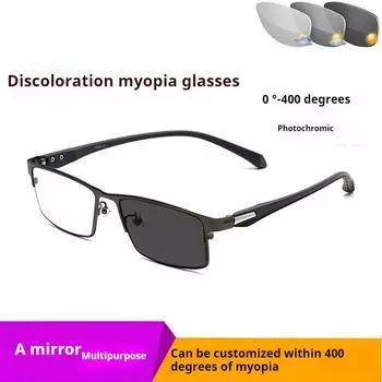 66072 Готовые очки Всепогодные светочувствительные Изменение цвета Металлические близорукость Серые Уличные затемнения Single Version&1.56&Anti Blue Ray + Photo Grey чёрный