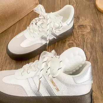 6614 latex insoles/thick-soled German training shoes women s shoes little white shoes 2025 spring new niche board shoes ins trendy models 35