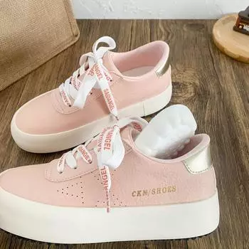 6616 latex insole/thick sole round head white shoes women s shoes bread shoes 2025 new board shoes spring versatile models 35