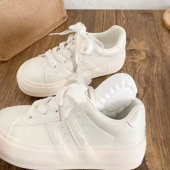 6618 latex insole/spring 2025 new big head white shoes women s shoes leather surface board shoes casual bread shoes 35