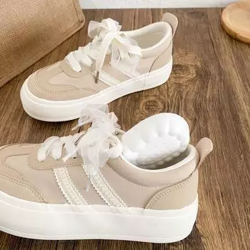 6624 latex insole/thick-soled little white shoes women s 2025 new big head board shoes women s round head niche board shoes flat bottom 35