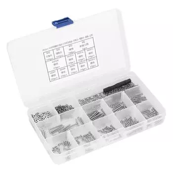 662PCS M2 Screw Set 304 Stainless Steel Pan Head Cross Machine Screw+Flat Elastic Washer+Nut