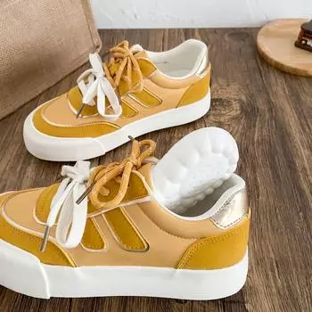 6634 latex insole/platform white shoes women s round head retro niche design 2025 new board shoes German training shoes 35