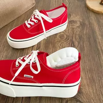 6635 latex insoles/classic canvas shoes women s shoes 2025 new round head flat bottom versatile board shoes ins tide students 35