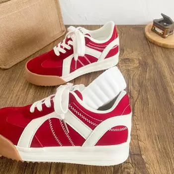 6645 latex insole/inner heightening thick-soled German training shoes women s shoes 2025 new round head niche white shoes board shoes 35