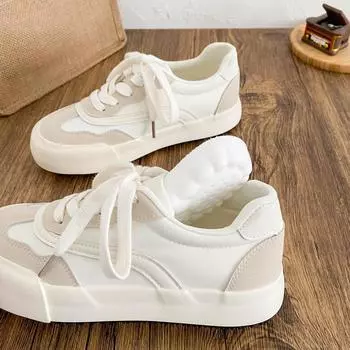 6646 latex insole/ribbon fairy wind thick-soled German training shoes women s shoes 2025 board shoes round head niche white shoes 35