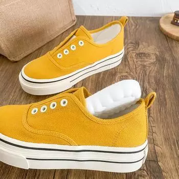 6650 latex insoles/platform canvas shoes women s shoes lightweight and popular versatile board shoes elastic band retro one pedal 35 темно-синий