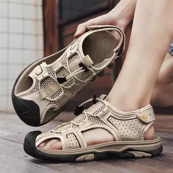 6661 New leather fashion outdoor beach sandals non-slip bag head wear-resistant men s sandals Shoes 38 песочный