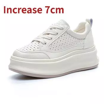 6668 Женская обувь из натуральной кожи весна-осень толстая подошва высокие спортивные кроссовки на платформе белые туфли 35