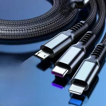 66 Вт 3-в-1 кабель для быстрой зарядки USB-C - Lightning для устройств Android и Apple 1 meter, 66W, red and black one to three