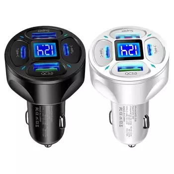 66 Вт 4 порта USB автомобильное зарядное устройство автомобильный адаптер быстрая зарядка тип C PD QC3.0 автомобильное зарядное устройство для телефона разветвитель прикуривателя белый