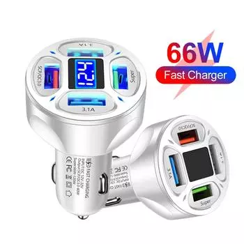 66 Вт 4 порта USB автомобильное зарядное устройство быстрая зарядка быстрая зарядка 3.0 QC3.0 автомобильное зарядное устройство для телефона адаптер для iPhone Xiaomi Samsung Huawei