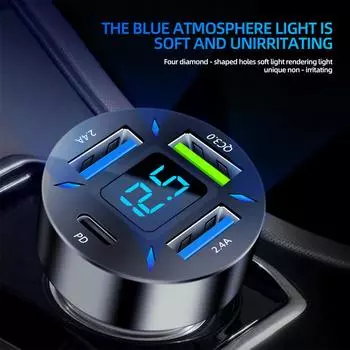 66 Вт 4 в 1 автомобильное зарядное устройство быстрая зарядка PD QC3.0 с вольтметром гнездо прикуривателя адаптер питания для iPhone11 12 Samsung Xiaomi