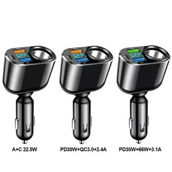 66 Вт Автомобильное зарядное устройство USB для прикуривателя QC3.0 PD3.0 Разветвитель зарядного устройства Адаптер питания Розетка со светодиодным дисплеем Быстрое зарядное устройство