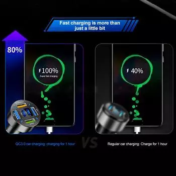 66 Вт USB автомобильное зарядное устройство быстрая зарядка Pd Qc3.0 гнездо адаптер питания интеллектуальная постоянная температура для iPhone 11 12 Samsung Xiaomi чёрный