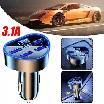 66W Car Charger PD QC3.0 Fast Charging Adapter With 5 Ports for iPhone USB Type C Cigarette Lighter Charger C9B4
