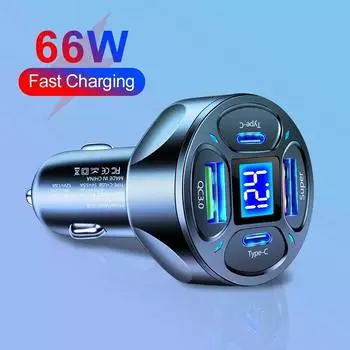 66W USB PD Car Charger 2 USB Port +2 PD Charger Quick Charge 3.0 Fast Charging Mobile Phone Adapter For iPhone Xiaomi Samsung белый