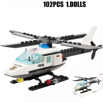 6729 102 шт. самолет полицейский вертолет мальчик строительные блоки 1 кукла игрушка