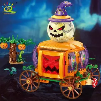 673 шт. 4 в 1, серия Хэллоуина, тыквенный череп, строительные блоки, набор кирпичей, городские строительные игрушки для детей, друзей no box