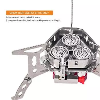 6800W Windproof Camp Stove Camping Gas Stove with Fuel Canister Adapter, Piezo Ignition, Portable Collapsible Stove Burner