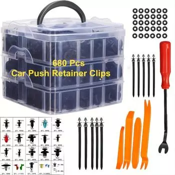 680 Pcs Car Push Retainer Clips Kit - Plastic Door Panel Fasteners Fender Bumper Clips & Most Popular Sizes Auto Pin Accessories