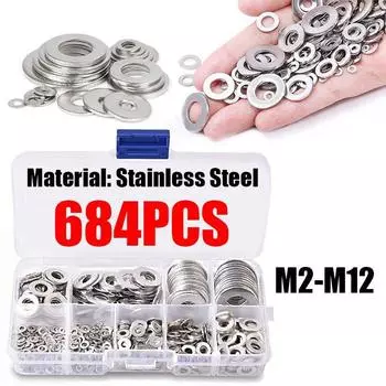 684 шт., уплотнительная твердая прокладка из нержавеющей стали, шайба M2-M12, пробка маслосборника для общего ремонта, набор уплотнительных колец 684Pcs M2-M12