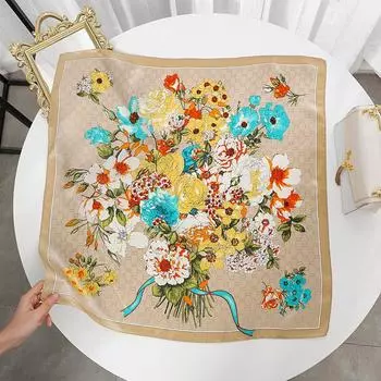 68*68см 100% Шарф из тутового шелка Роскошная квадратная шаль с принтом Элегантный легкий мягкий летний модный аксессуар для женщин 68*68CM