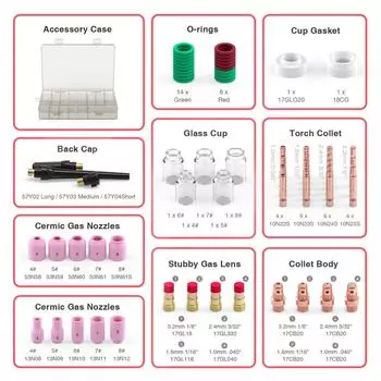 68 шт. комплект принадлежностей для сварки Tig, термостойкие стеклянные чашки, набор линз для толстых газов для WP-17/18/26 68Pcs