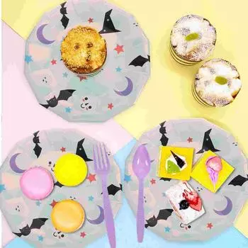 68 шт. одноразовая посуда на Хэллоуин набор вилок ложек бумажных тарелок стаканов столовых приборов жуткий призрачный набор бумажных стаканчиков дизайн