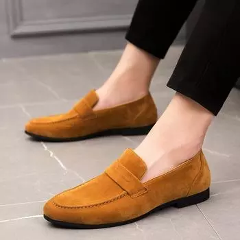 6988 large size men s small leather shoes British style casual daily loafers simple suede one-pedal fashion trendy shoes 39