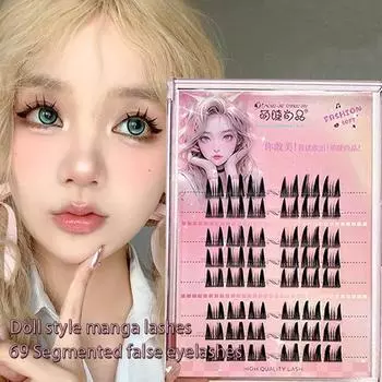 69-модель сегментированных кластеров ресниц в стиле куклы, ресницы в стиле манга, густые накладные ресницы, отдельные ресницы, аниме, ежедневный макияж