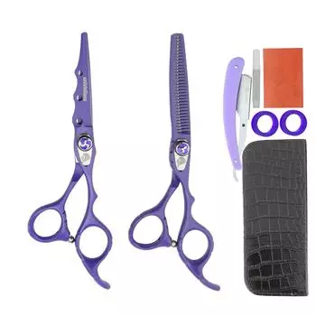 6,0-дюймовые ножницы для стрижки волос, набор филировочных ножниц, профессиональные парикмахерские ножницы, японская бритва, набор парикмахерских аксессуаров, салонный инструмент для укладки волос фиолетовый