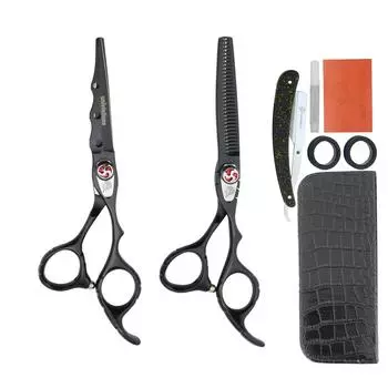 6,0-дюймовый профессиональный набор парикмахерских ножниц, японские стальные парикмахерские аксессуары, филировочные ножницы для стрижки волос, черный салон, инструменты для укладки волос чёрный