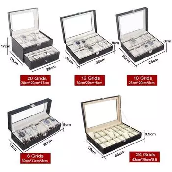 6/10/12/20 сетки PU кожаные наручные часы дисплей коробка держатель для хранения часы чехол ювелирные изделия 6 Grid чёрный