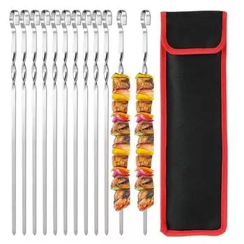 6/10/20 шт. шампуры для барбекю, шампуры для гриля с тканевой сумкой, легко чистящиеся палочки для шашлыка из нержавеющей стали для мяса 6pcs