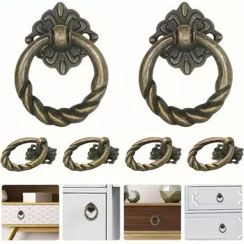 6/10/20 шт., винтажное бронзовое подвесное кольцо с цветком, ручки для выдвижных ящиков, маленькие винтажные кольцевые ручки для шкафа, металлические кольцевые ручки для ящика 6pcs-with screws