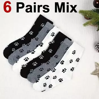 6/10 пар женских носков с круглым вырезом и принтом собачьих когтей, милый мультяшный рисунок, удобные, впитывающие пот, дышащие, повседневные носки One Size