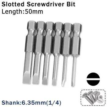 6/10 шт. 50 мм 2,0-6,0 мм плоская головка шлицевая отвертка биты сплав S2 1/4 магнитный ручной инструмент отвертка сверло
