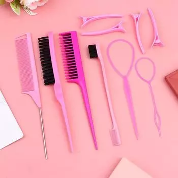 6/10 шт. набор расчесок для укладки волос, щетка для волос, тройная расческа, расчески для крысиного хвоста, кромочная щетка для хвоста, инструменты для плетения кос, петля для инструментов 6set фиолетовый