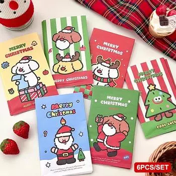 6/10 шт. Рождественские упаковочные пакеты, милые мультяшные пакеты для закусок с застежкой-молнией, сумка для хранения мелких предметов, подарочный бумажный мешочек для рождественской вечеринки A1 6pcs/set